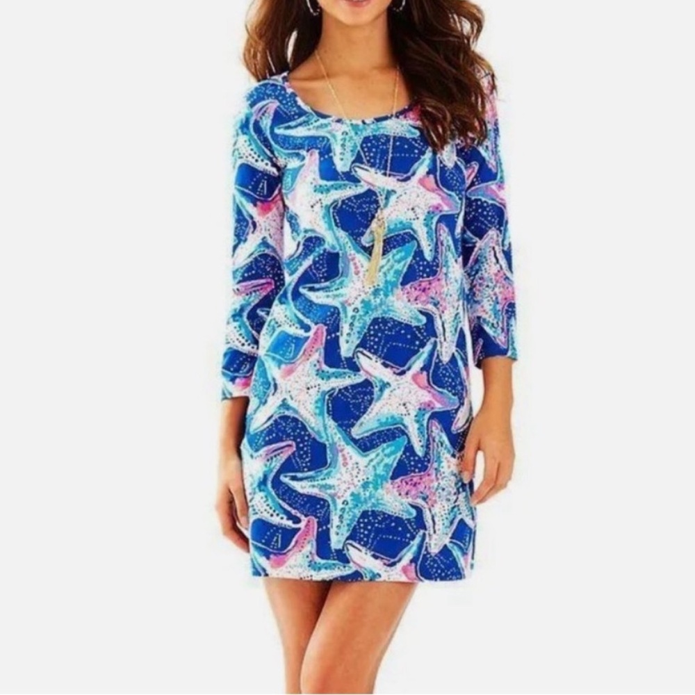 NWT Lilly Pulitzer Beacon Indigo Star Struck T-Shirt Dress Medium Blue Pink M